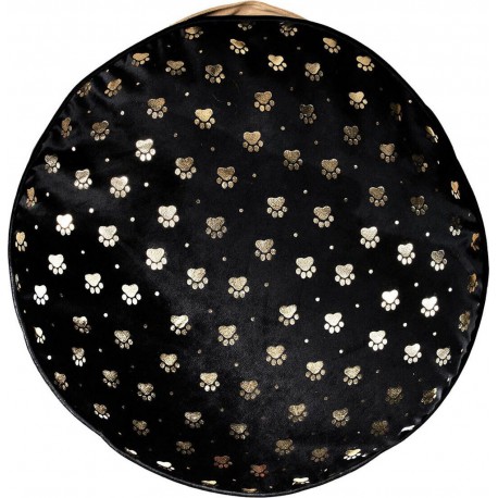 NC Coussin Rond Ø60cm Pour Animaux Tissu Noir Motifs Dorés