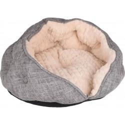 NC Cachette Pour Chat Zupo 49x49x25 Cm Rond Gris Et Crème Flamingo