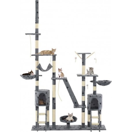 NC Arbre À Chat Griffoir Grattoir Niche Jouet Animaux Peluché 230-250 Cm Empreintes De P