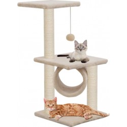 NC Arbre À Chat Griffoir Grattoir Niche Jouet Animaux Peluché En Sisal 65 Cm Beige 37022