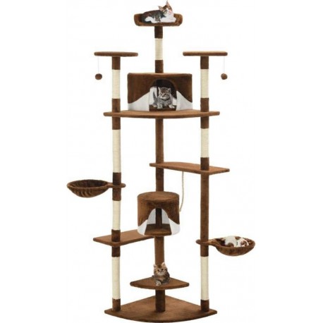 NC Arbre À Chat Griffoir Grattoir Niche Jouet Animaux Peluché En Sisal 203 Cm Marron Et