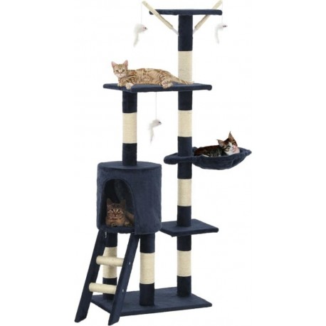 Arbre À Chat Griffoir Grattoir Niche Jouet Animaux Peluché En Sisal 138 Cm Bleu Foncé