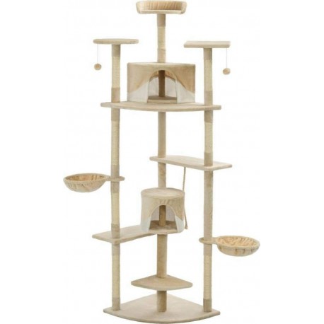 NC Arbre À Chat Griffoir Grattoir Niche Jouet Animaux Peluché En Sisal 203 Cm Beige Et B