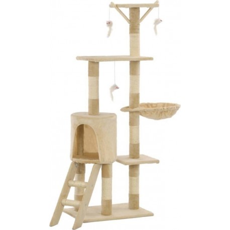 NC Arbre À Chat Griffoir Grattoir Niche Jouet Animaux Peluché En Sisal 138 Cm Beige 3702