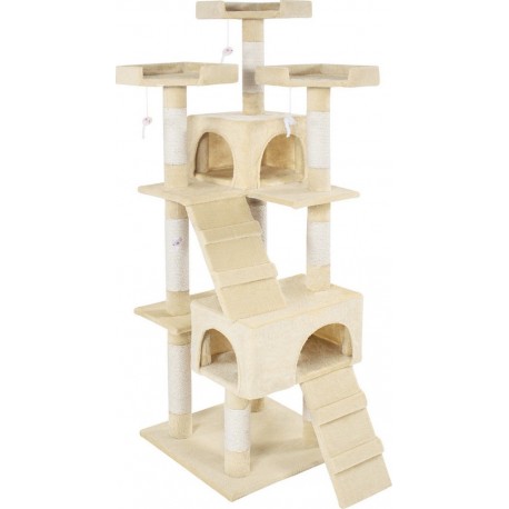 NC Arbre À Chat Griffoir Escalade 170 Cm Avec 2 Maisons Et 3 Plateformes De Vue Beige