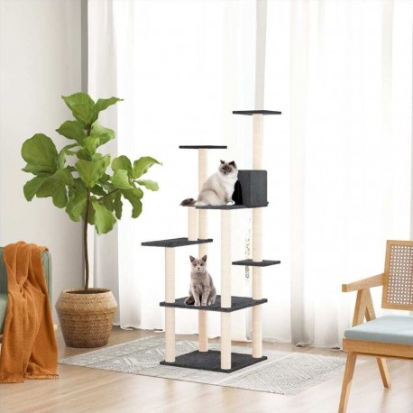 Arbre À Chat Avec Griffoirs En Sisal Gris Foncé 153 Cm Vidaxl