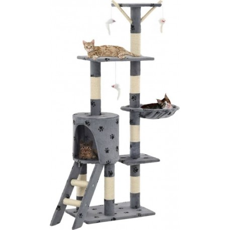 NC Arbre À Chat Avec Griffoir En Sisal 138 Cm Gris Motif De Pattes Vidaxl