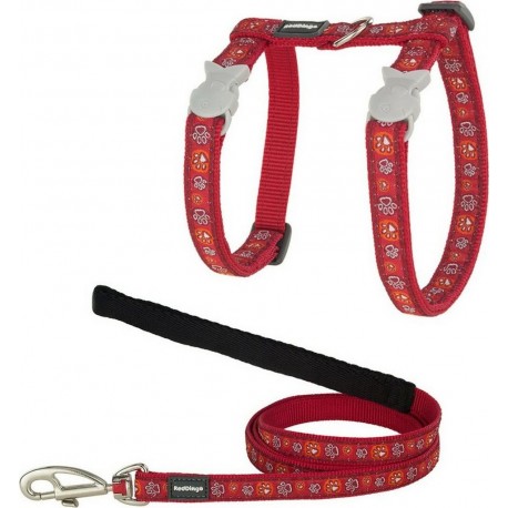 NC Harnais Pour Chat Red Dingo Style Rouge Sangle Empreinte D'animal