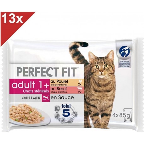 NC 52 Sachets Fraã®cheur Sauce Poulet Boeuf Pour Chat Adulte 85g (13x4) les 13 sachets de 4.42Kg