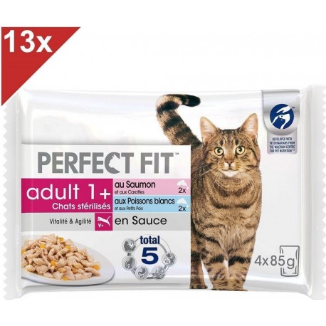 NC 52 Sachets Fraã®cheur Sauce Poissons Chat Adulte Stã©rilisã© 85g (13x4) les 13 sachets de 4.42Kg