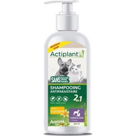 Actiplant Shampooing Anti Parasitaire 2 En 1 Vanille Pour Chien Et Chat 250ml