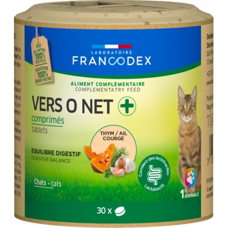 Vers O Net + Repousse Les Parasites 30 Comprimés Pour Chat Francodex