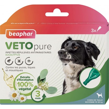 Beaphar – Vetopure – Pipettes Répulsives Antiparasitaires Pour Chien Moyen (15-30Kg) l'unité de 1.0Kg