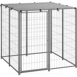 Chenil Extérieur Cage Enclos Parc Animaux Chien Argenté 110 X 110 X 110 Cm Acier 02_0