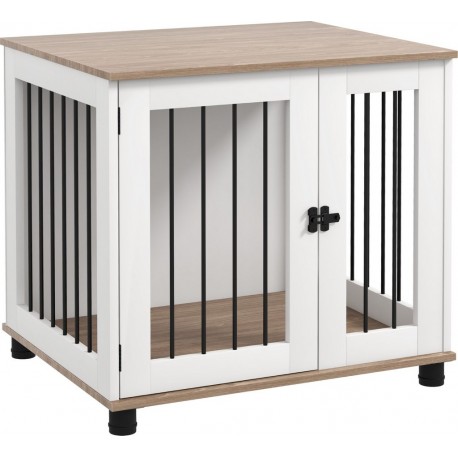 Clair Cage Chien Sur Pied Porte Verrouillable Acier Noir Blanc Chêne Clair