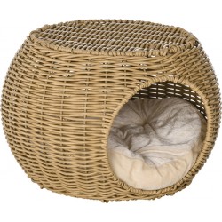 NC Panier Chat Lit Chat Style Cosy Résine Aspect Rotin Beige