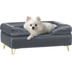 Dim Canapé Pour Chien Design Dim. 76l X 53,5l X 34h Cm Piètement Épingle Métal Doré Velours Gris