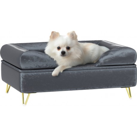 Dim Canapé Pour Chien Design Dim. 76l X 53,5l X 34h Cm Piètement Épingle Métal Doré Velours Gris