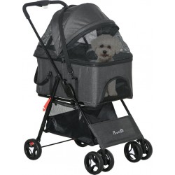 NC Poussette Pour Chien 3 En 1 Poussette Buggy, Panier De Transport, Panier Voiture Noir Gris