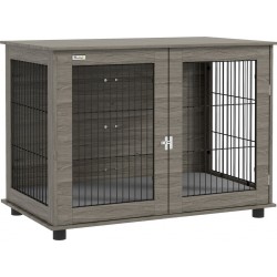 NC Cage Pour Chien Intérieure Porte Coussin Aspect Bois Gris