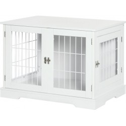 Cage Pour Chien Animaux Table D'appoint 2 En 1 Blanc