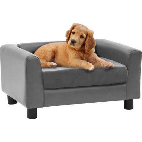 NC Canapé Pour Chien Gris 60x43x30 Cm Peluche Et Similicuir Vidaxl