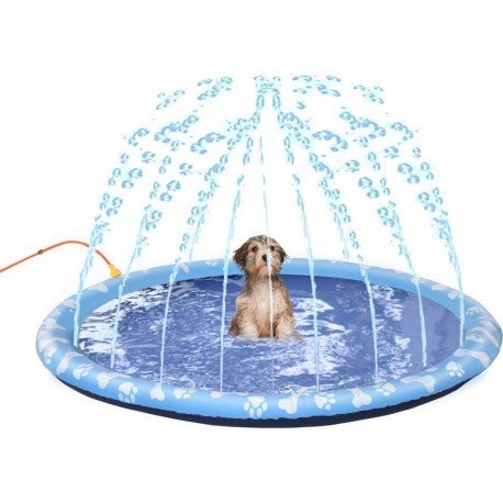 NC Piscine Tapis À Jet D'eau Pour Chien Ø 1,5 M Pvc Bleu Motifs Os Pattes