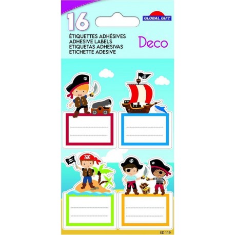 NC 16 Étiquettes Adhésives Scolaires Rectangle Pirates Dorures