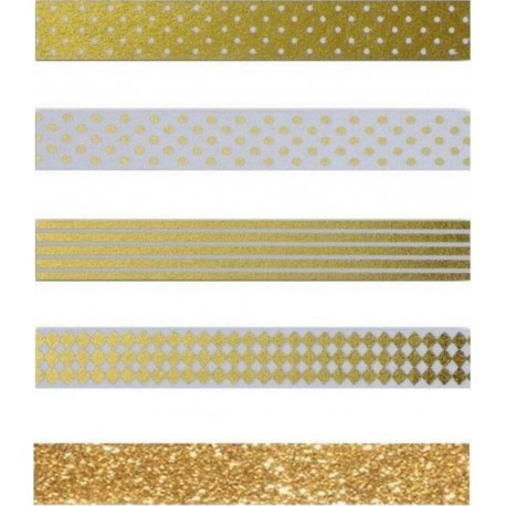 4 Masking Tapes Blancs & Dorés + 1 Masking Tape Doré À Paillettes