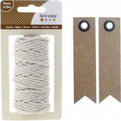 NC Ficelle Coton Pour Macramé Beige 10 M + 20 Étiquettes Kraft Fanion