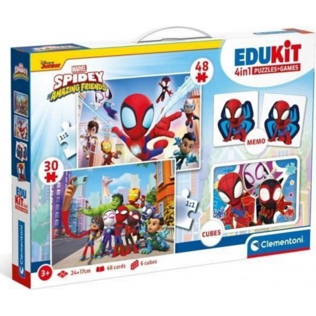 NC Edukit Spidey - coffret Apprentissage 4 En 1 2 Puzzles, 1 Mémo, 1 Jeu De 6 Cubes Fabriqué En Italie Dés 4ans