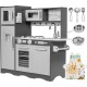 NC Mamabrum Cuisine Enfant En Bois Éclairage Led 93x30x83 Cm Ustensiles Tablier Frigo