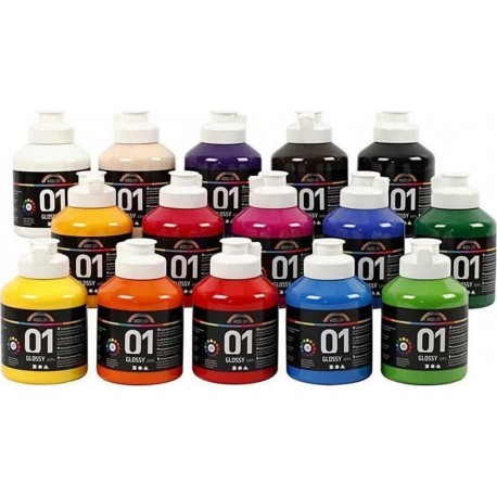 NC Set 15 Peintures Acryliques Brillantes A-color Couleurs Assorties 500ml