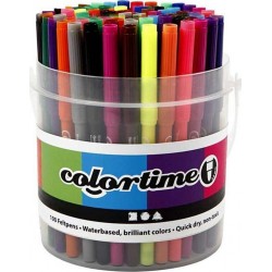 NC 100 Feutres Colortime Avec Seau De Rangement Couleurs Assorties Pointe 2 Mm