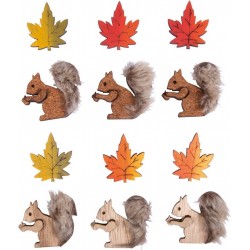 NC 12 Écureuils Et Feuilles Adhésifs En Bois 4 Types 3 Cm