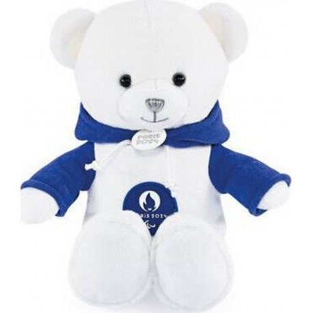 Peluche Doudou Et Compagnie Ours Paris 2024 Blanc Sweat À Capuche Bleu