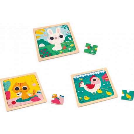 NC Janod Puzzle Set 3 Puzzles Avec 9 Pièces