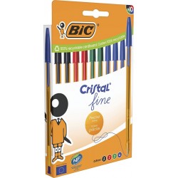 BIC Stylo bille Cristal 0,8mm Assortis lot de 10 stylos