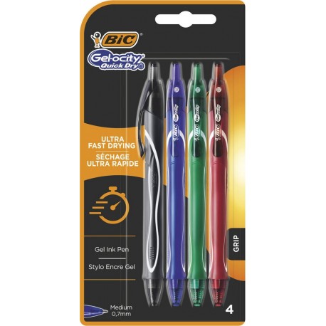 BIC Stylo roller gel Quick dry assortis x4 lot de 4 rollers