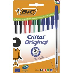 BIC Stylo bille Cristal 1,0mm Assortis lot de 10 stylos