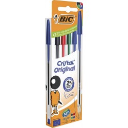 BIC Stylo bille Cristal 1,0mm Assortis lot de 5 stylos