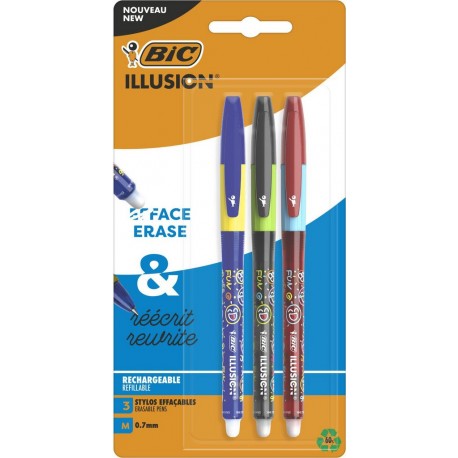 BIC Stylo gel effaçable Illusion lot de 3 stylos