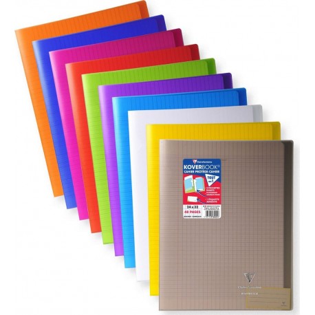 CLAIREFONTAINE Cahier Koverbook Polypro avec rabat 24 x 32cm 48 pages Grands carreaux le cahier en coloris aléatoire