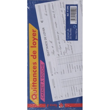 FORCE Carnet quittance de loyer 24,6 x 12,5cm x50 8 le carnet de 50 feuilles