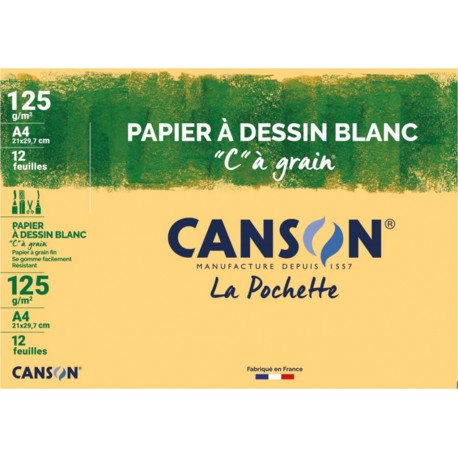 CANSON Papier à dessin C à grain 12f a4 125g la pochette