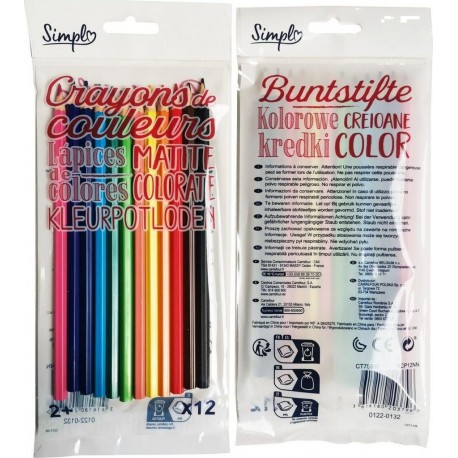 SIMPL Crayon de couleur Pointe moyenne lot de 12 crayons de couleur