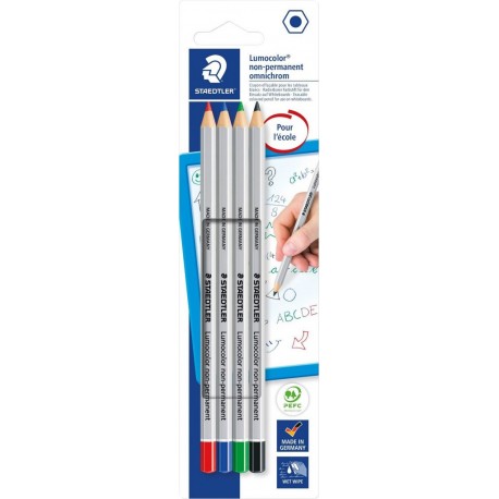 STAEDTLER Crayon effaçable pour tableaux blancs Lumocolor Assortis lot de 4 crayons