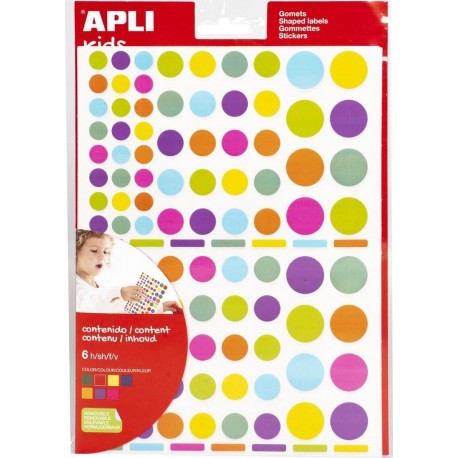 APLI Gommette rondes couleurs Peps lot de 624 gommettes