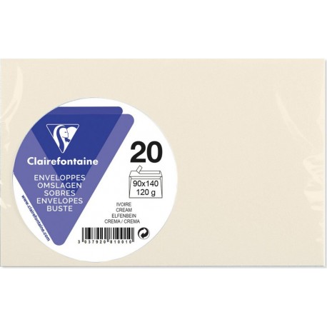 CLAIREFONTAINE Enveloppe de visite ivoire 90x140mm 120g x20 lot de 20 enveloppes