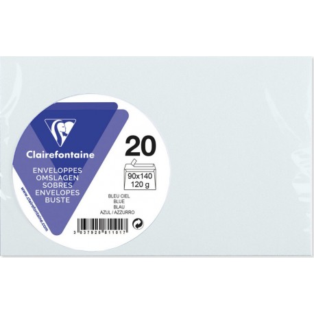 CLAIREFONTAINE Enveloppe de visite bleue ciel 90x140mm 120g x20 lot de 20 enveloppes